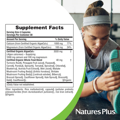 NaturesPlus Source of Life Garden Calcium - 120 Vegan Capsules (Pack of 2) | Organic, Gluten Free, Vegetarian, 60 Servings