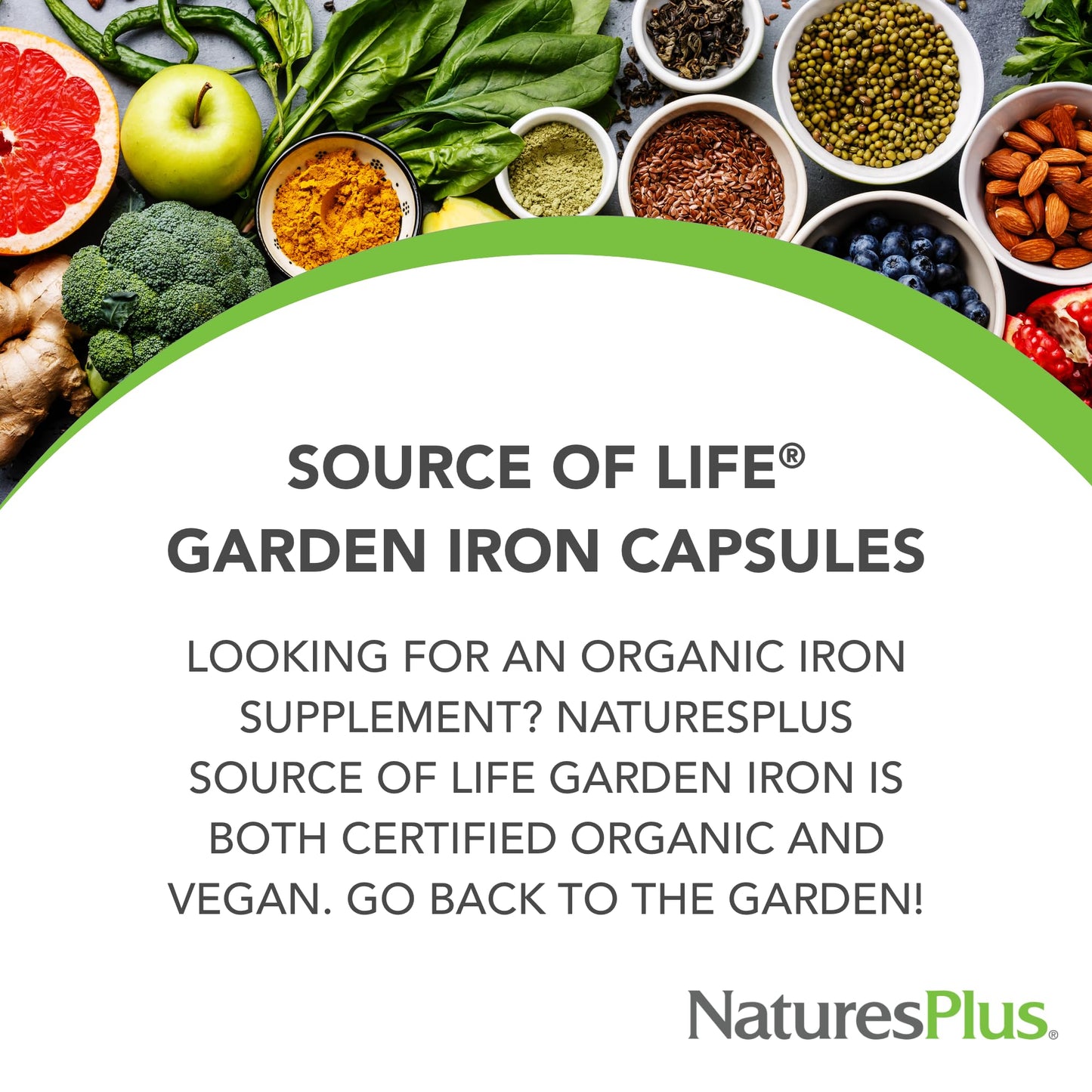 NaturesPlus Source of Life Garden Organic Iron 18 mg – 30 Vegan Capsules