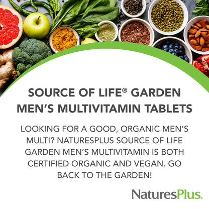 NaturesPlus Source of Life Garden Certified Organic Men's Multivitamin - 90 Vegan Tablets - 30 Servings