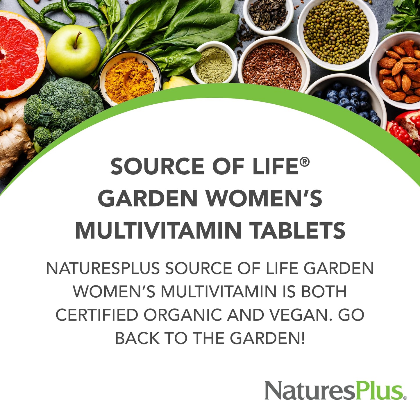 NaturesPlus Source of Life Garden Organic Women's Multivitamin - 90 Vegan Tablets (30 Servings)