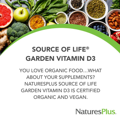 NaturesPlus Source of Life Garden Vitamin D3-60 Vegan Capsules, Pack of 3 | Organic, Non-GMO, Gluten Free | 90 Servings