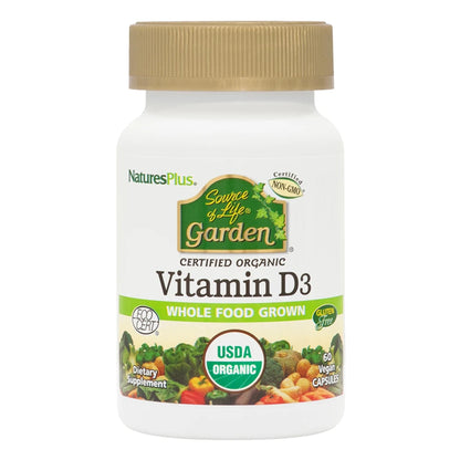 NaturesPlus Source of Life Garden Vitamin D3-60 Vegan Capsules, Pack of 3 | Organic, Non-GMO, Gluten Free | 90 Servings