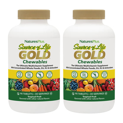 NaturesPlus Source of Life Gold Multivitamin - 90 Chewable Tablets Pack of 2 - Gluten Free - 60 Total Servings