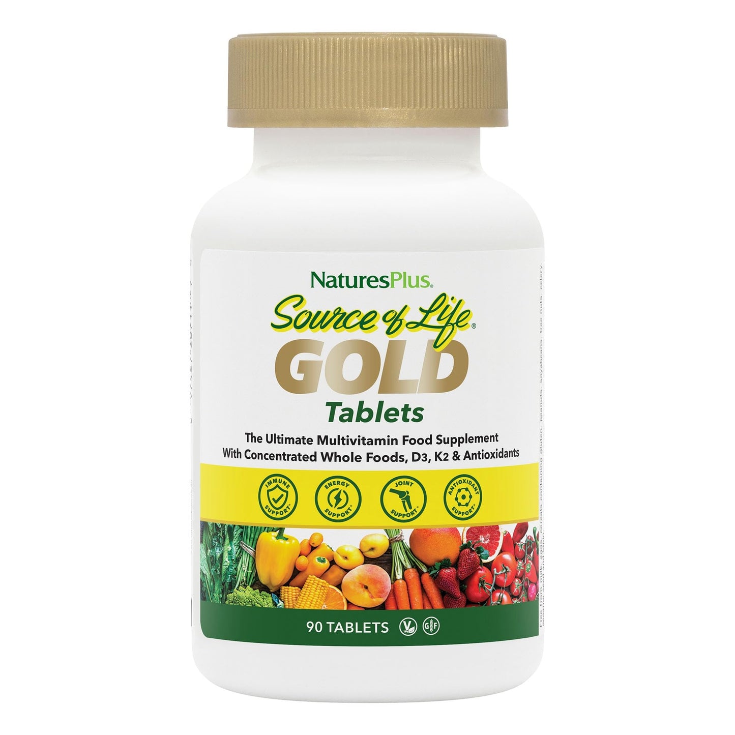 NaturesPlus Source of Life Gold Multivitamin - 90 Tablets | 30 Servings | D3, B12 & K2 | Immune, Blood & Bone Support