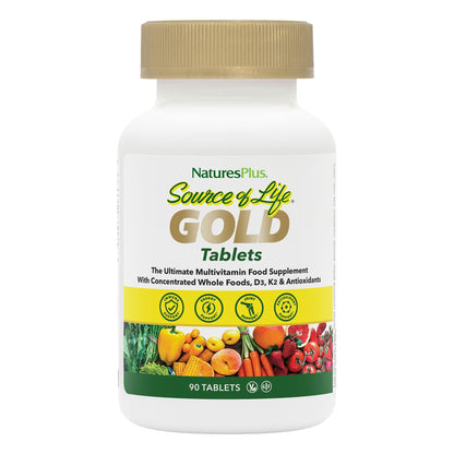 NaturesPlus Source of Life Gold Multivitamin - 90 Tablets | 30 Servings | D3, B12 & K2 | Immune, Blood & Bone Support