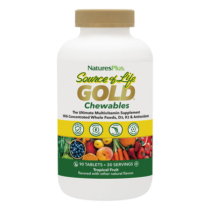NaturesPlus Source of Life Gold Chewables – 90 Vegetarian Tablets, Tropical Fruit Flavor, Gluten Free Multivitamin