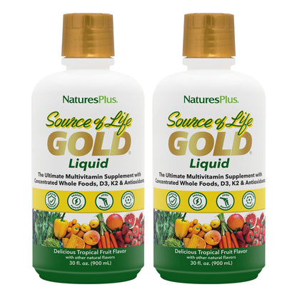 NaturesPlus Source of Life Gold Multivitamin Liquid – 30 fl oz, Pack of 2 (60 Servings per Bottle)