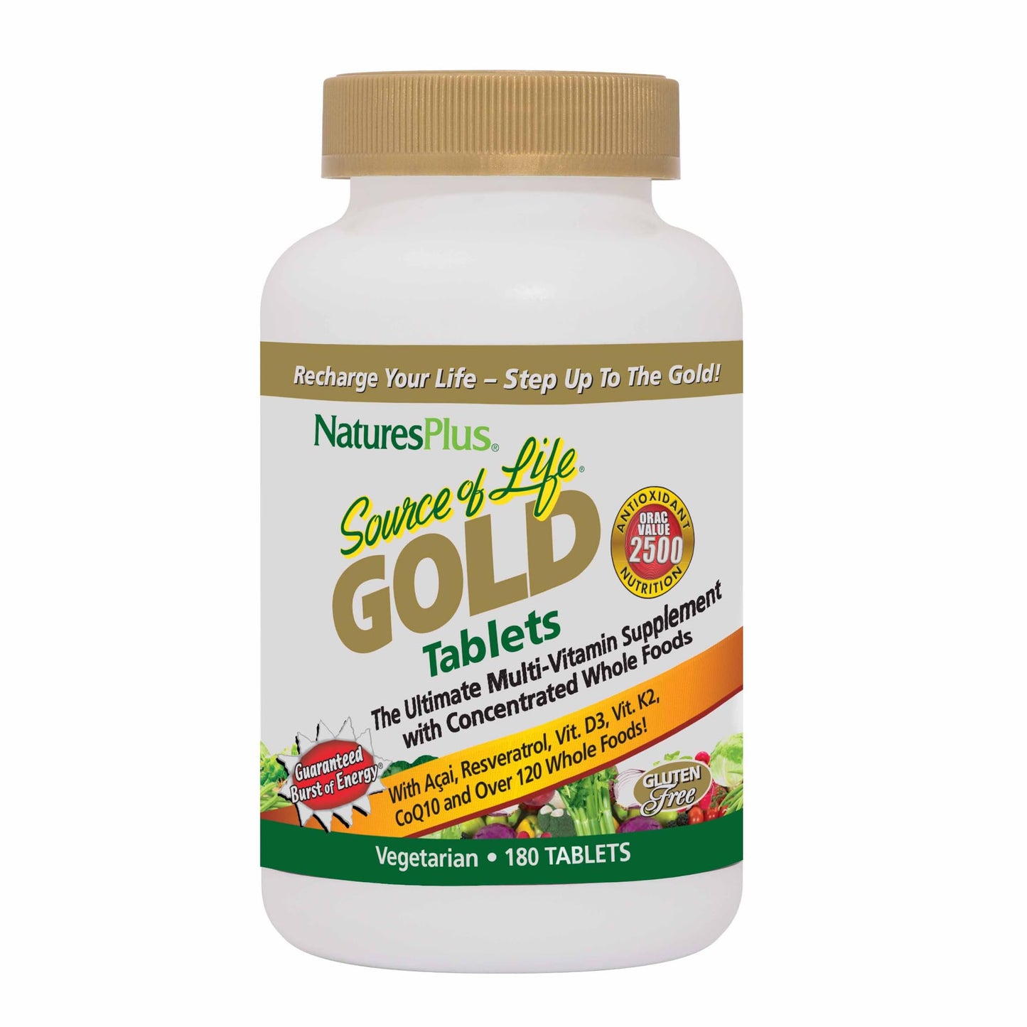 NaturesPlus Source of Life Gold Multivitamin – 180 Tablets, Blood & Bone Support, Immune Health | 60 Servings