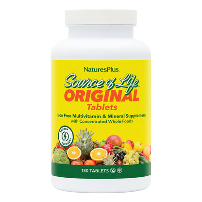 NaturesPlus Source of Life No Iron - 180 Tablets | 60 Servings - Gluten Free, Vegetarian Multivitamin & Mineral