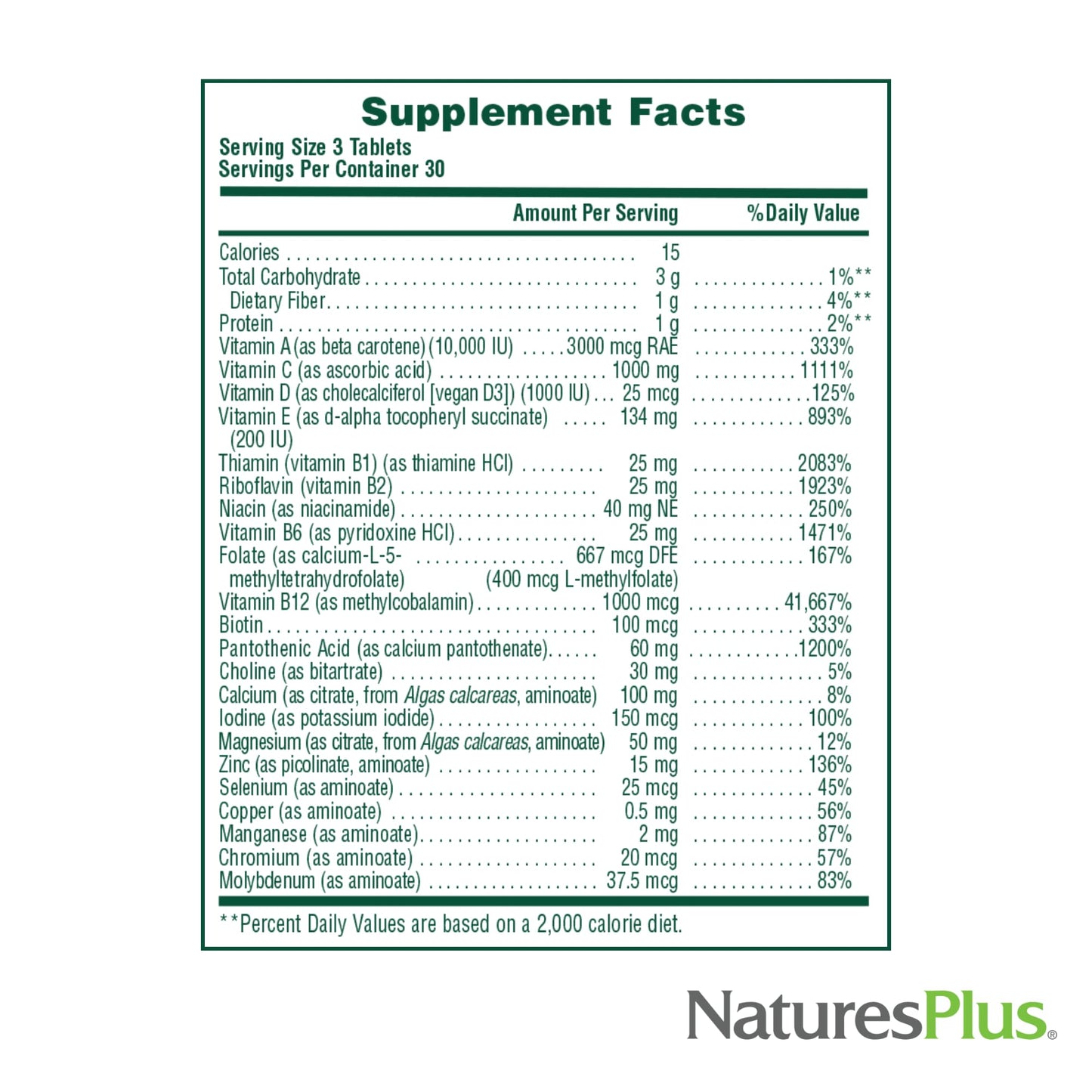 NaturesPlus Source of Life No Iron Tablets – Vegetarian Multivitamin, Gluten-Free, 60 Servings