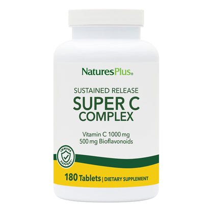 NaturesPlus Super C Complex – Sustained Release Vitamin C 1000mg + 500mg Bioflavonoids | 180 Tablets