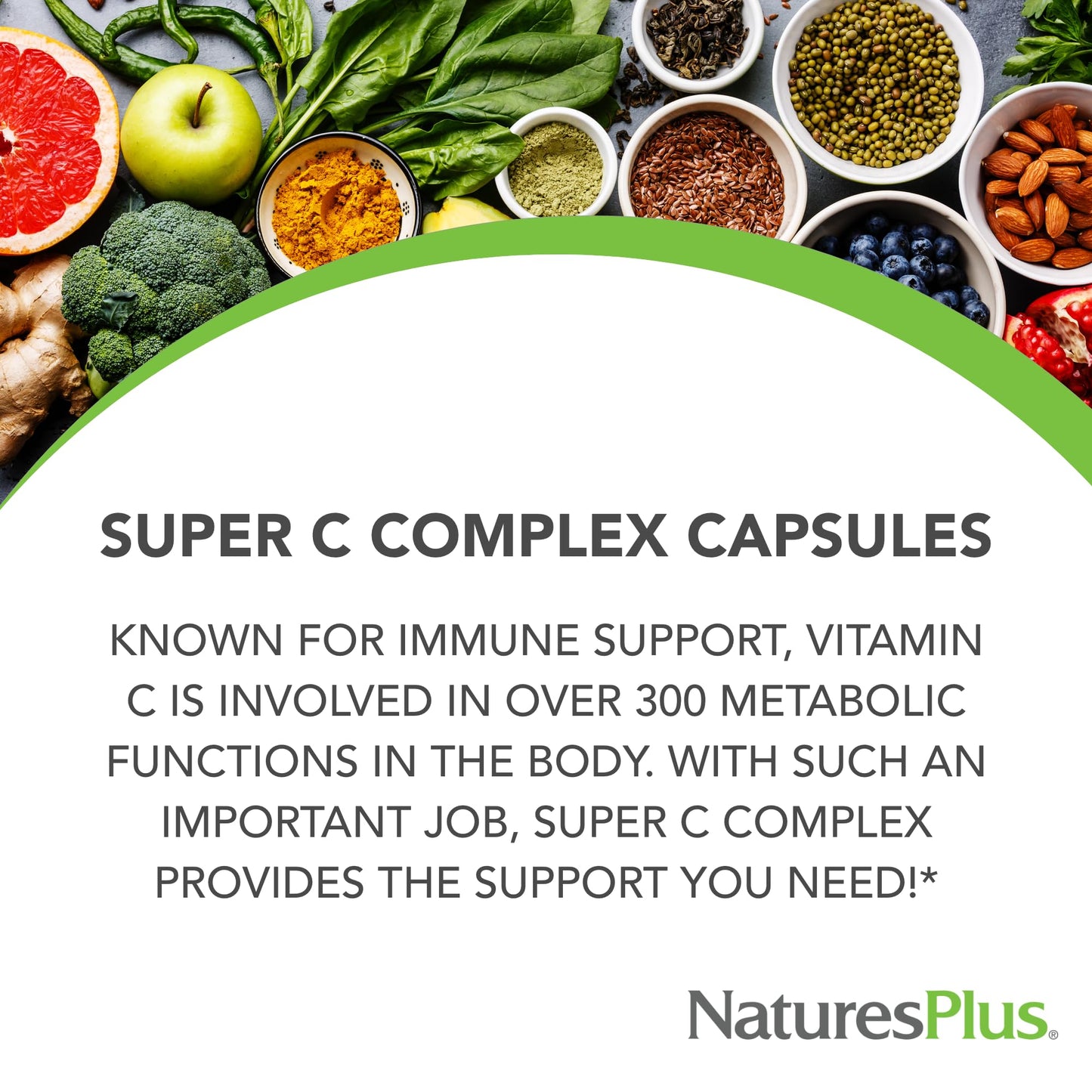 NaturesPlus Super C Complex – 180 Capsules Pack of 2 – 1000 mg Vitamin C & 500 mg Bioflavonoids – Vegan, Gluten-Free | 180 Servings