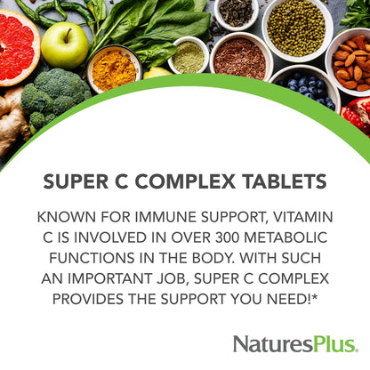 NaturesPlus Super C Complex – Sustained Release Vitamin C 1000mg + 500mg Bioflavonoids | 180 Tablets
