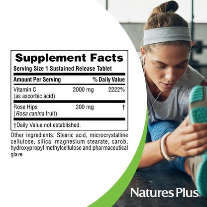 NaturesPlus Ultra-C 2000 mg Vitamin C with Rose Hips – 2-Pack, 180 Servings