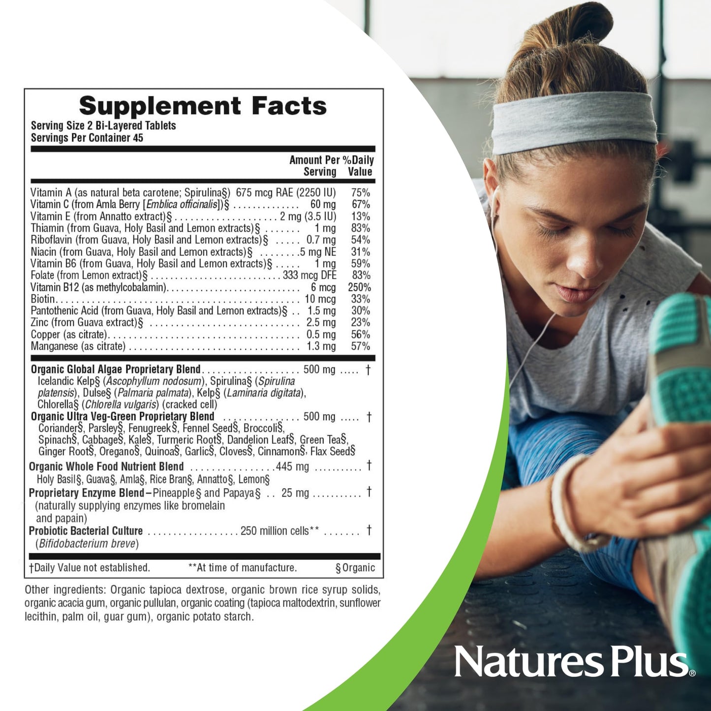 NaturesPlus Ultra Juice Green - 90 Bi-Layered Tablets Pack of 2 for Immune Health, Digestion & Energy Production | Organic, Non-GMO, Vegan, Gluten Free
