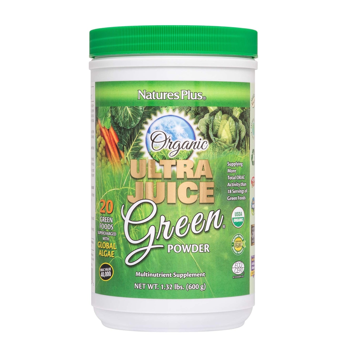 NaturesPlus Ultra Juice Green Powder – Organic Greens, 60 Servings
