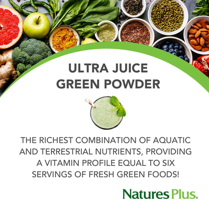 NaturesPlus Ultra Juice Green Powder – Organic Greens, 60 Servings