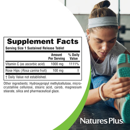 NaturesPlus Sustained Release Vitamin C 1000 mg – 60 Tablets (Rose Hips) – Vegetarian & Gluten Free | 60 Servings