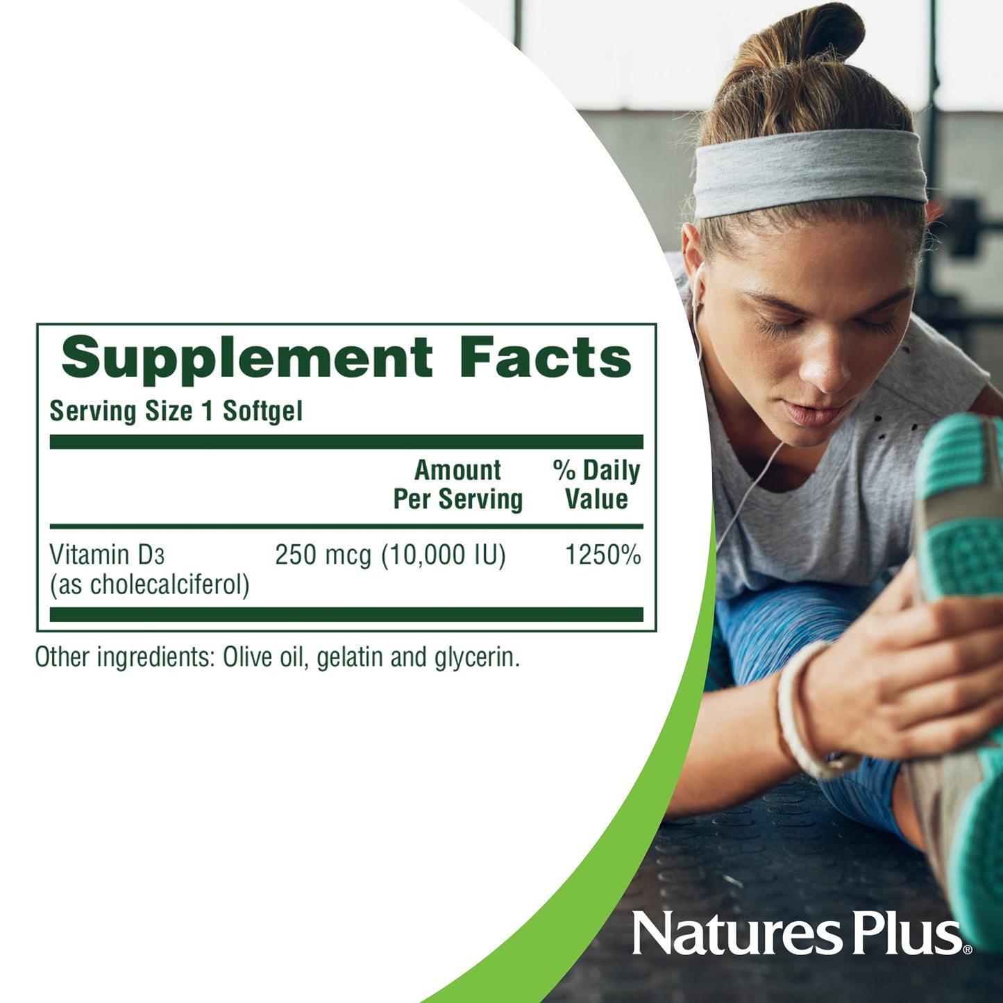 NaturesPlus Vitamin D3 10,000 IU - 60 Softgels | Bone Health & Immune Support | Gluten-Free