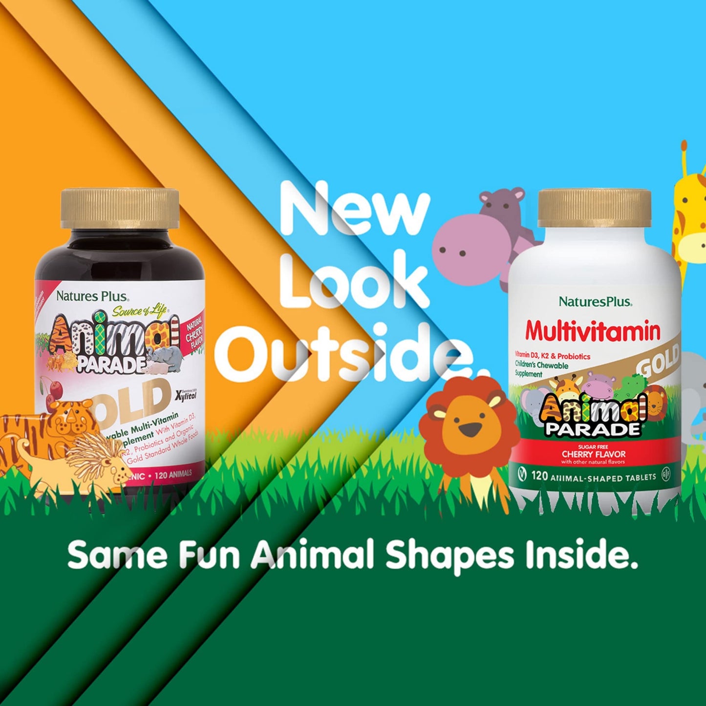 NaturesPlus Animal Parade Gold Kids Multivitamin – Cherry Flavor (Pack of 2, 120 Servings)