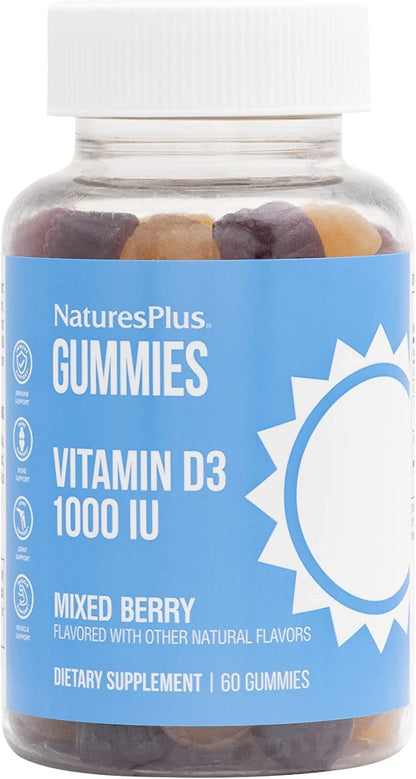 NaturesPlus Vitamin D3 1000 IU Gummies – 60 Gummies, Mixed Berry | Vegan, Gluten Free