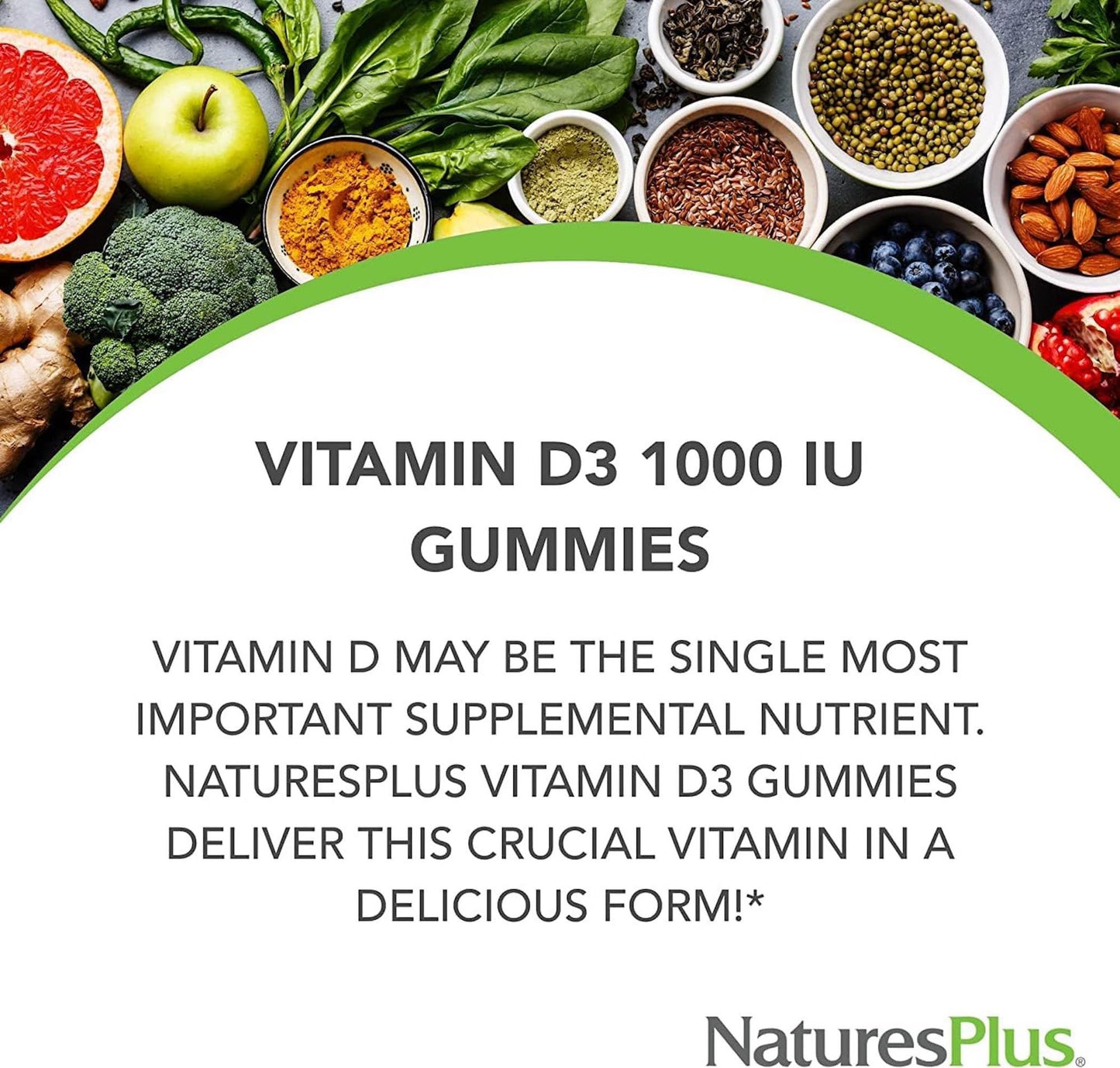 NaturesPlus Vitamin D3 1000 IU Gummies – 60 Gummies, Mixed Berry | Vegan, Gluten Free