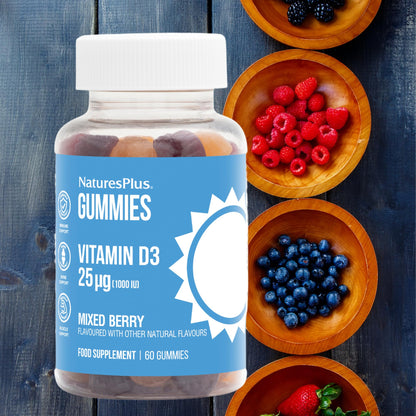 NaturesPlus Vitamin D3 1000 IU Gummies – 60 Gummies, Mixed Berry | Vegan, Gluten Free