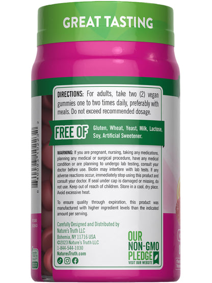 Nature's Truth Hair Skin Nails Gummies - 80 Count, 2500mcg Biotin | Vegan