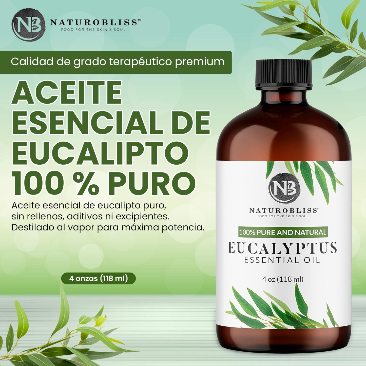 NaturoBliss 100% Pure Eucalyptus Essential Oil (4oz) – Undiluted, Therapeutic Grade Aromatherapy