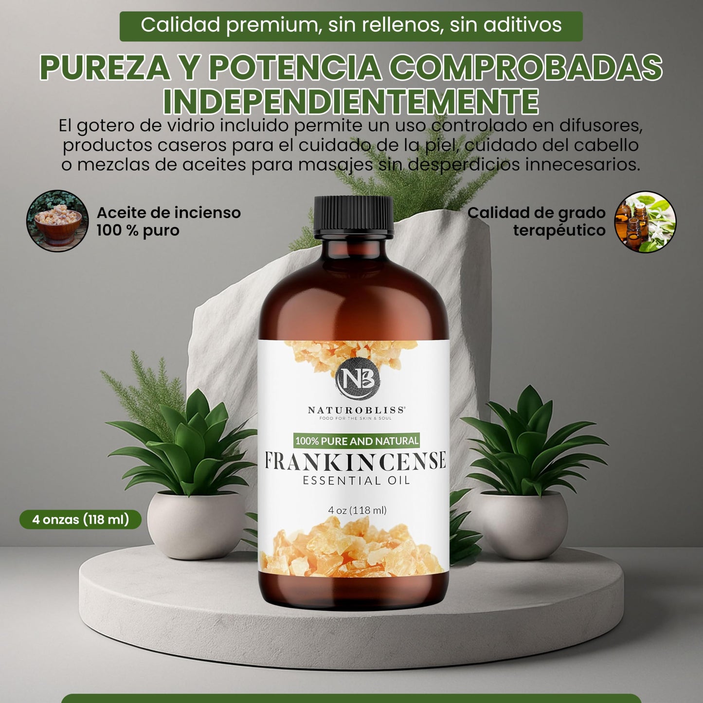 NaturoBliss 100% Pure Frankincense Essential Oil – 4 fl oz | Therapeutic Grade with Glass Dropper