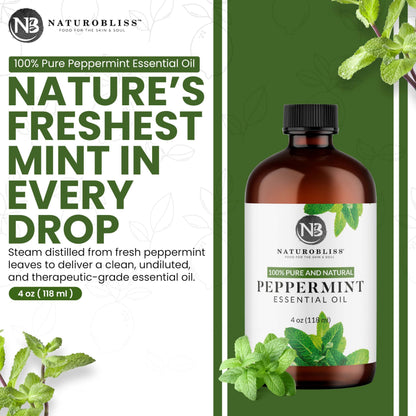 NaturoBliss Peppermint Essential Oil 4 oz | 100% Pure & Therapeutic Grade