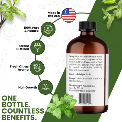 NaturoBliss Peppermint Essential Oil 4 oz | 100% Pure & Therapeutic Grade