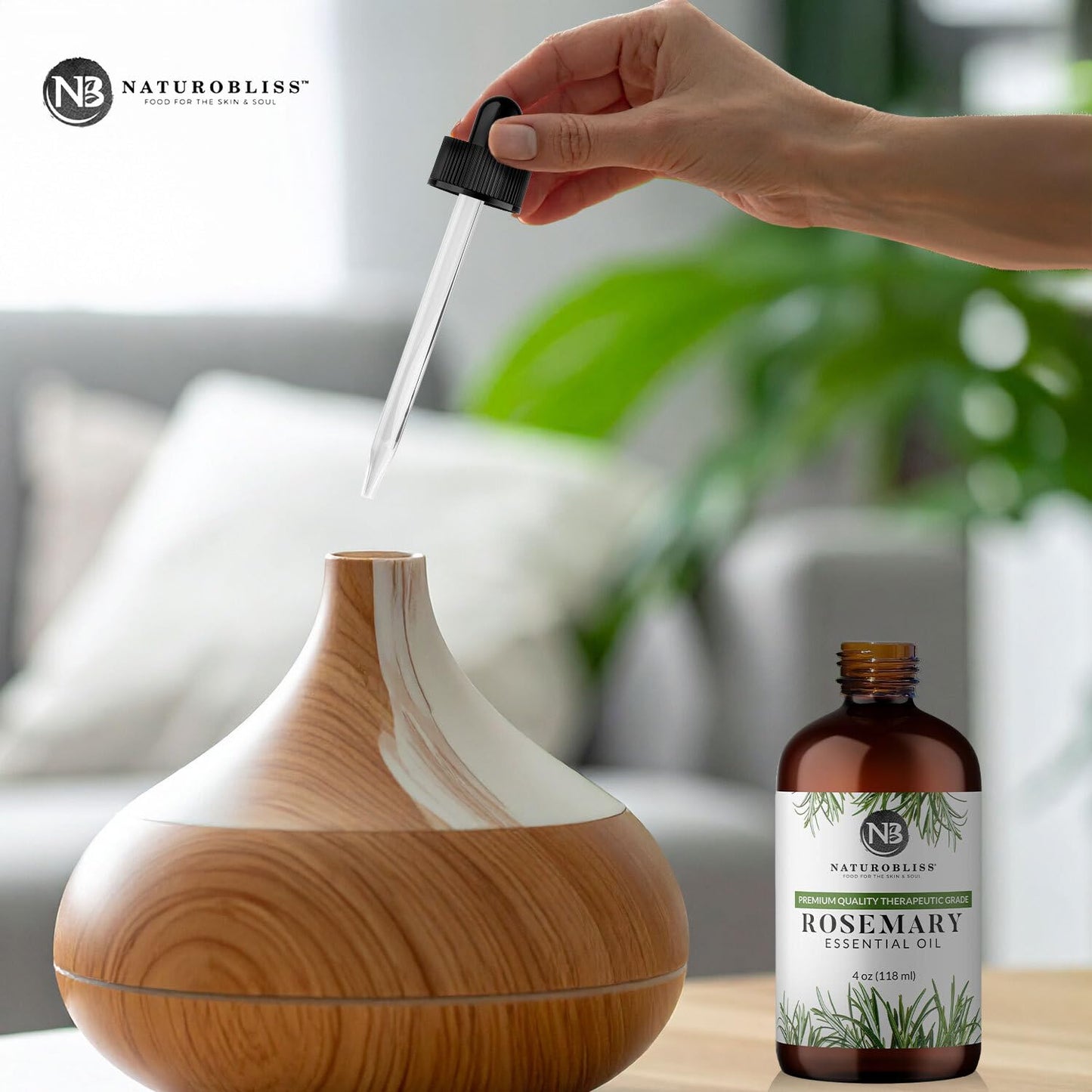 NaturoBliss Rosemary Essential Oil - 4 fl oz, 100% Pure, Therapeutic Grade, Glass Dropper