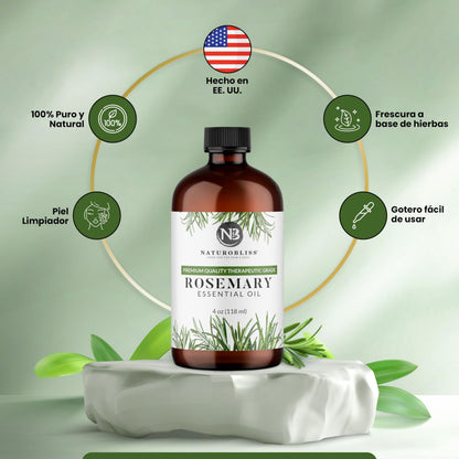 NaturoBliss Rosemary Essential Oil - 4 fl oz, 100% Pure, Therapeutic Grade, Glass Dropper