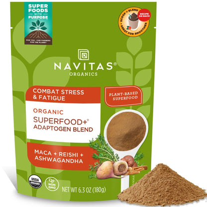 Navitas Organics Superfood+ Adaptogen Blend for Stress Support (Maca + Reishi + Ashwagandha) – 6.3oz, 30 Servings