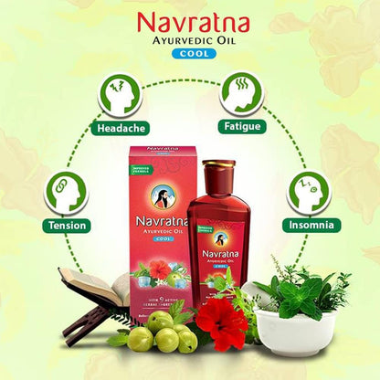 Navratna Ayurvedic Cool Oil - 9-Herb Formula for Headache & Body Ache Relief (16.91 FL Oz / 500 ml)