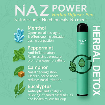 Naz Menthol Herbal Nasal Stick – Spearmint, Camphor & Eucalyptus (3Pak)