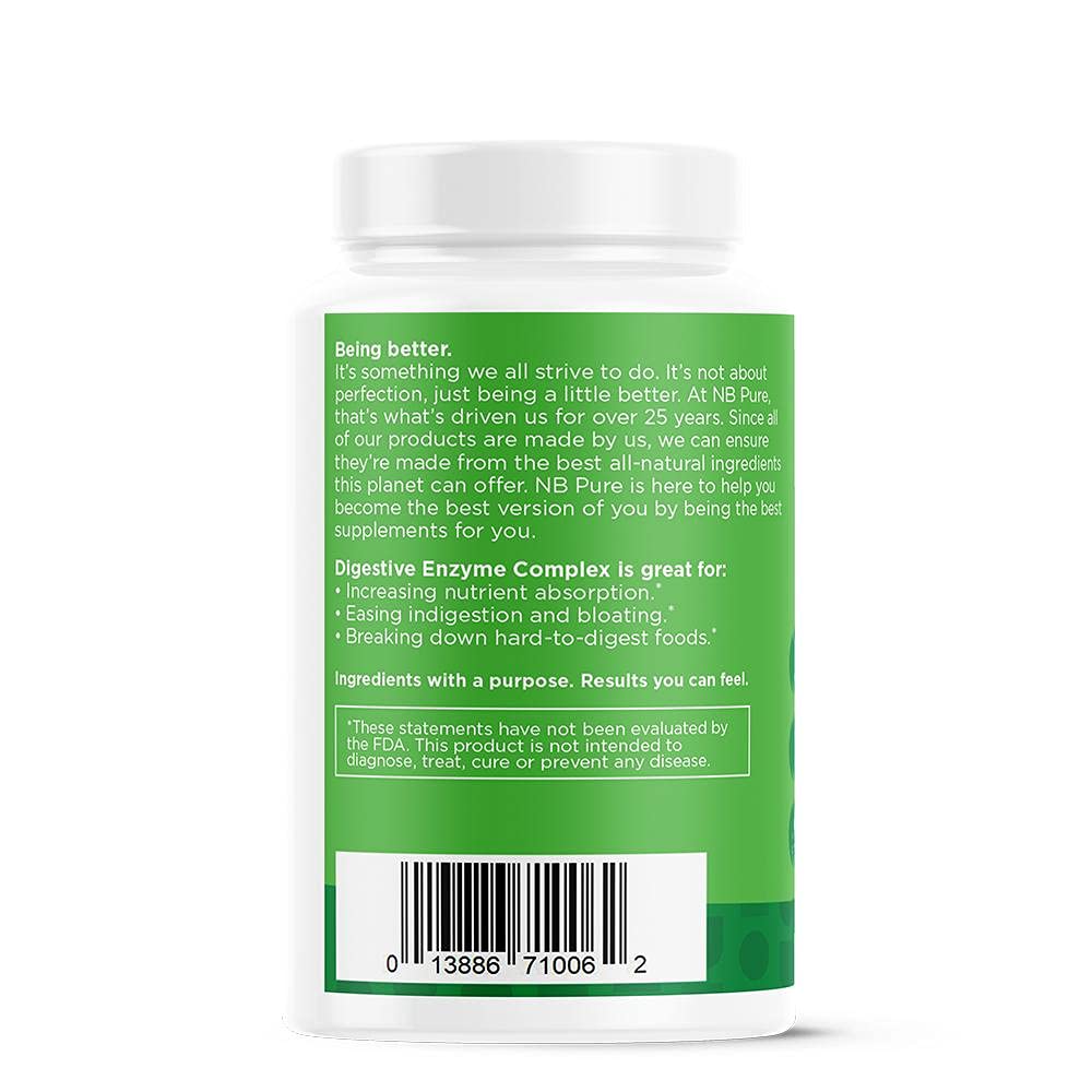 Nbpure Vegan Digestive Enzyme Complex – Daily Digestive Support (12 Enzymes & 3 Herbs)