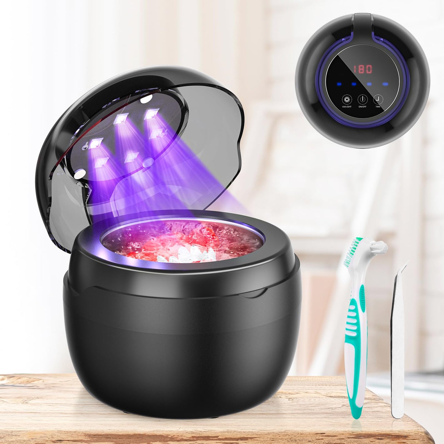 Neatevday Ultrasonic Retainer Cleaner - 250ml, 50kHz, 4 Modes, Digital Timer, for Aligners & Jewelry - Black
