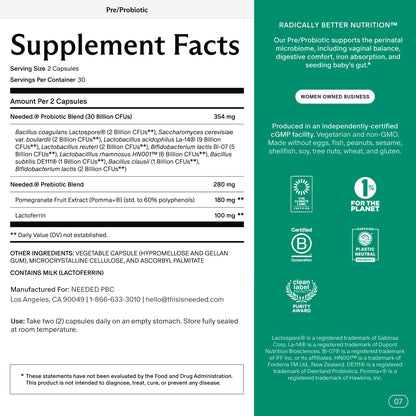 Needed Balance Prenatal Prebiotic & Probiotic — 60 Capsules