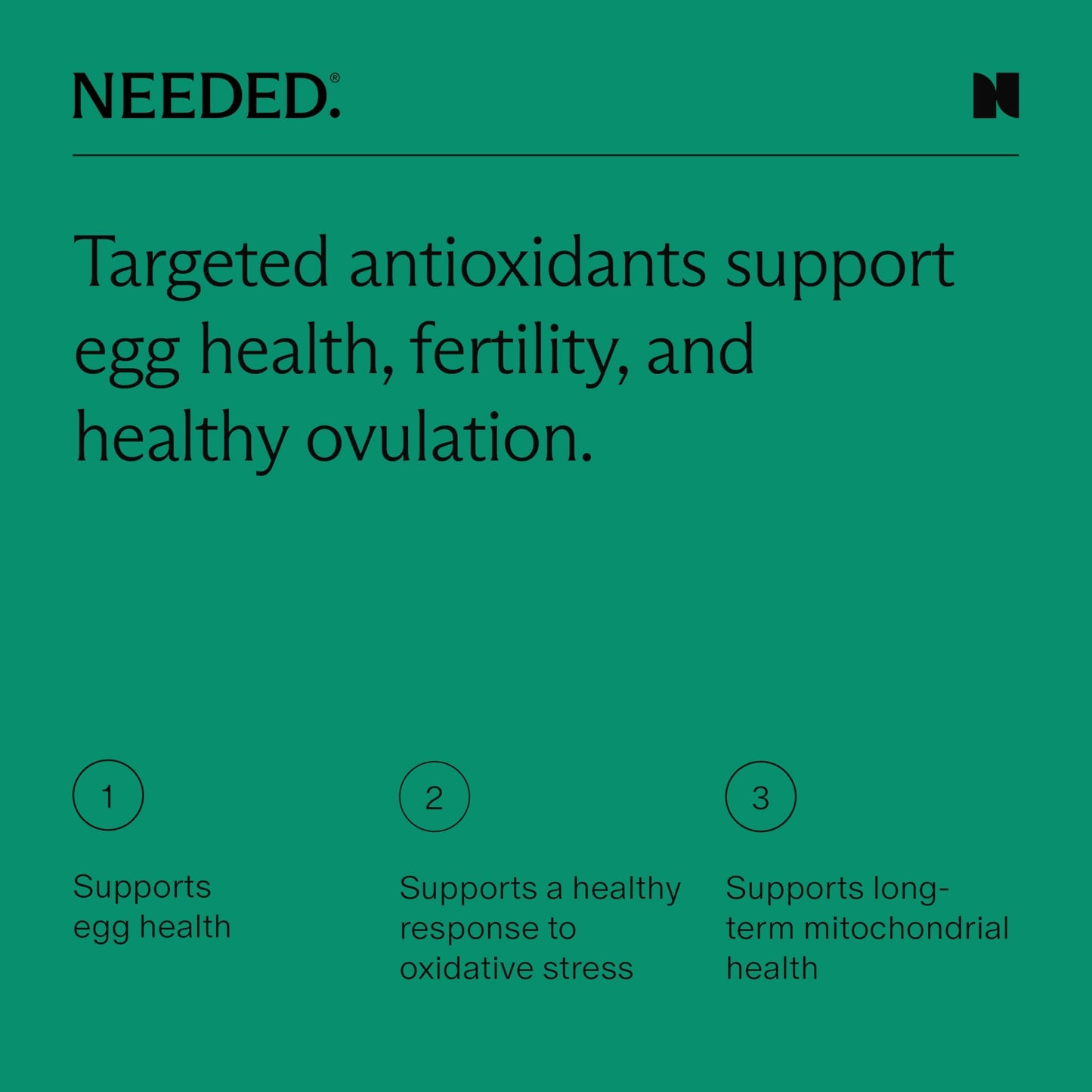 Needed Egg Quality Support - Antioxidant Fertility Supplement for Women | 60 Capsules