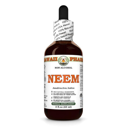 Neem Alcohol-Free Liquid Extract - Organic Neem (Azadirachta Indica) Dried Leaf Glycerite - Hawaii Pharm USA 2 fl.oz
