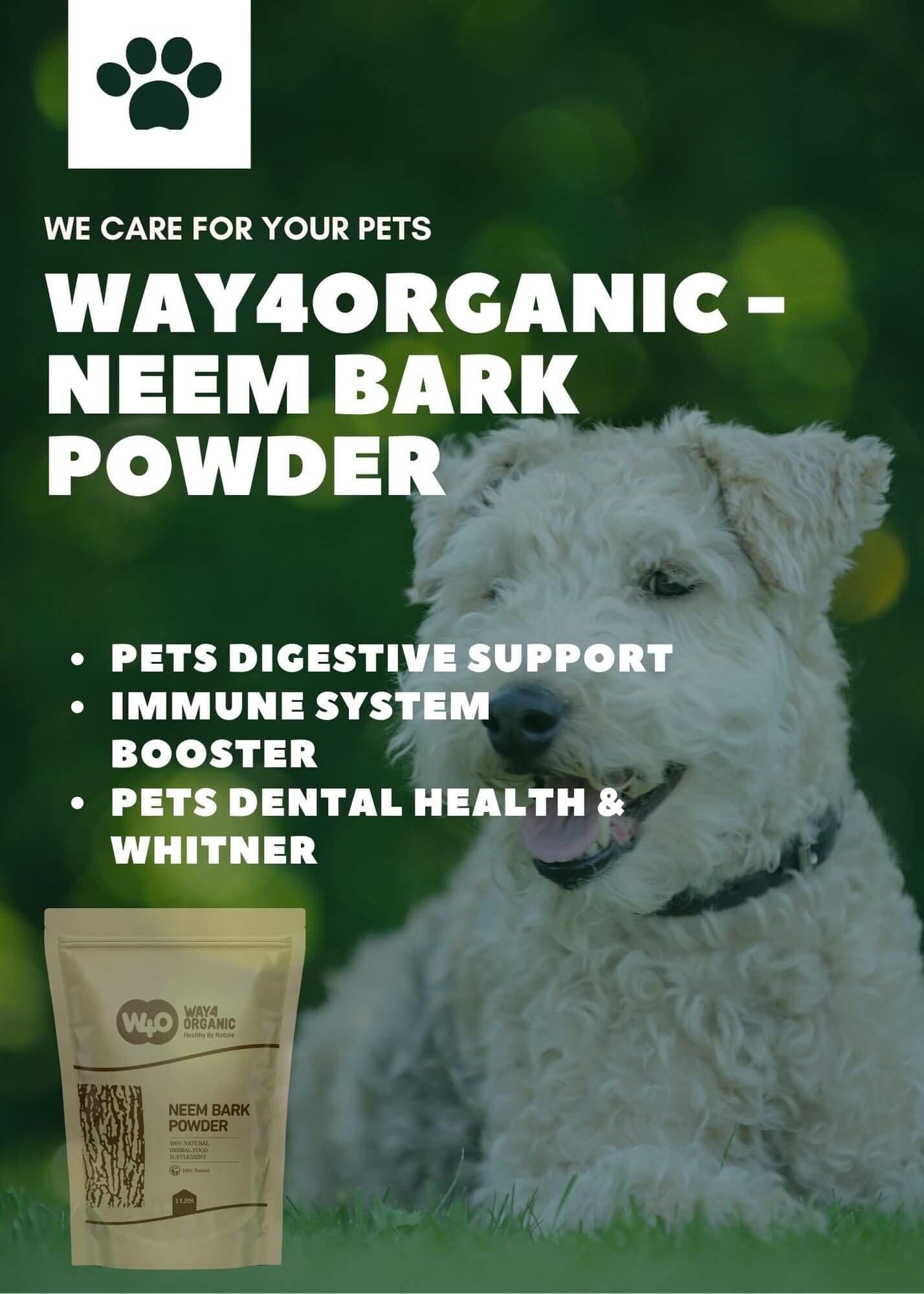 Neem Bark Powder 16 Oz (1 lb) - Dental & Digestion Support - Tooth Powder - Way4Organic