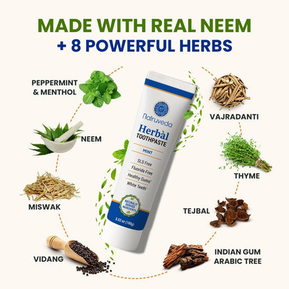 Natruveda Neem Herbal Toothpaste with Copper Tongue Scraper - Fluoride Free, Ayurvedic Oral Care