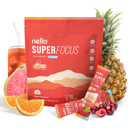 Nello Superfocus Fruit Punch – Sugar-Free Nootropic Drink Mix with 75 mg Caffeine, 20 Packets