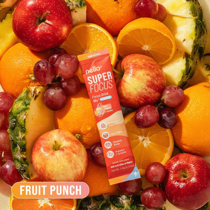 Nello Superfocus Fruit Punch – Sugar-Free Nootropic Drink Mix with 75 mg Caffeine, 20 Packets
