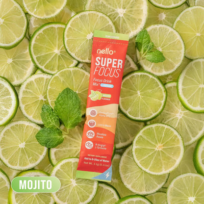 Nello Superfocus Mojito – Sugar-Free Nootropic Drink Mix, 20 Packets, 75mg Caffeine