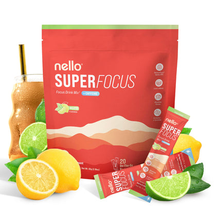 Nello Superfocus Mojito – Sugar-Free Nootropic Drink Mix, 20 Packets, 75mg Caffeine