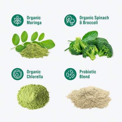 Nello Supergreens Premium Greens Drink Mix with Chlorella, Moringa, Spinach & Probiotics – Orange Travel Pack (20 Servings)