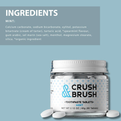 Nelson Naturals Crush & Brush Mint Toothpaste Tablets – Glass Jar, 80 Tabs